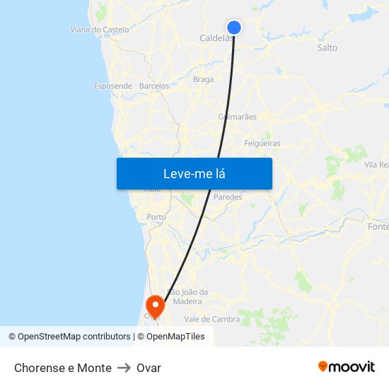 Chorense e Monte to Ovar map