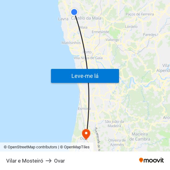 Vilar e Mosteiró to Ovar map