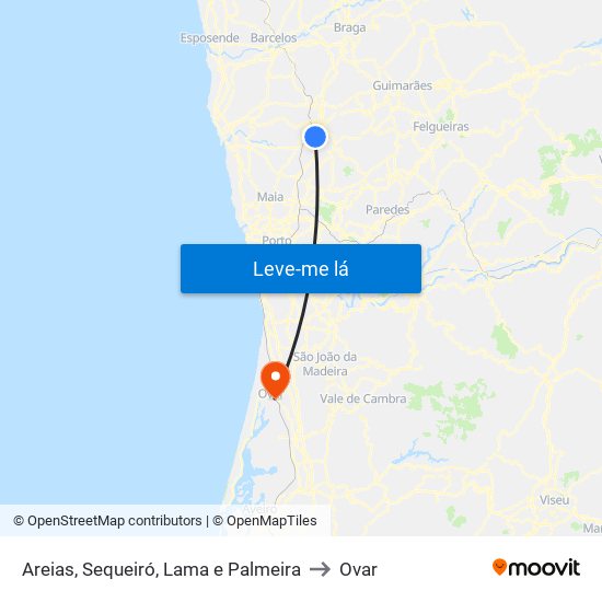 Areias, Sequeiró, Lama e Palmeira to Ovar map