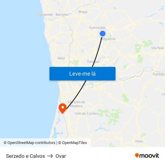 Serzedo e Calvos to Ovar map