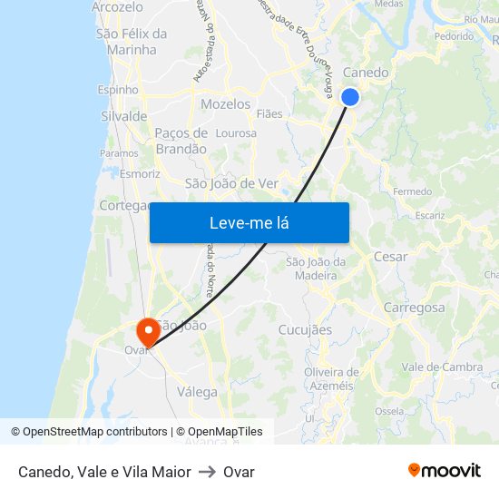 Canedo, Vale e Vila Maior to Ovar map