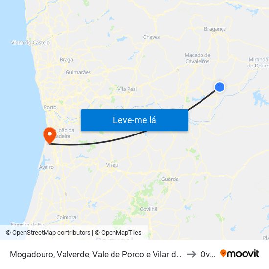 Mogadouro, Valverde, Vale de Porco e Vilar de Rei to Ovar map