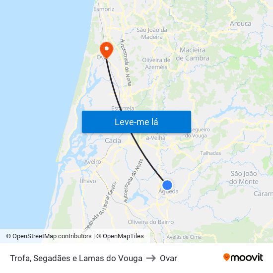 Trofa, Segadães e Lamas do Vouga to Ovar map