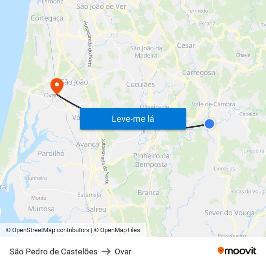 São Pedro de Castelões to Ovar map