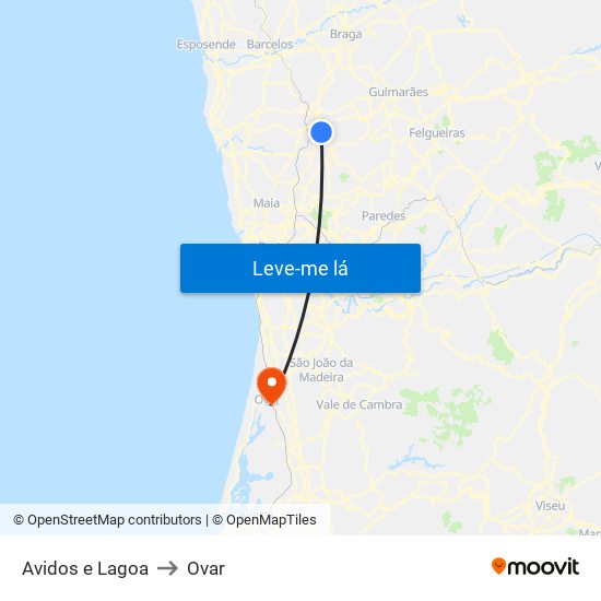 Avidos e Lagoa to Ovar map