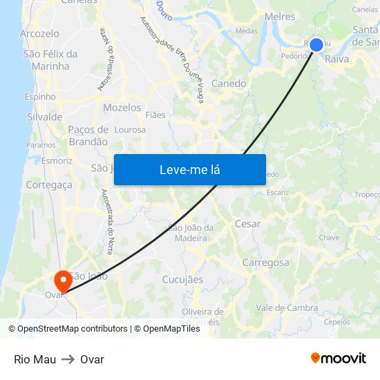 Rio Mau to Ovar map