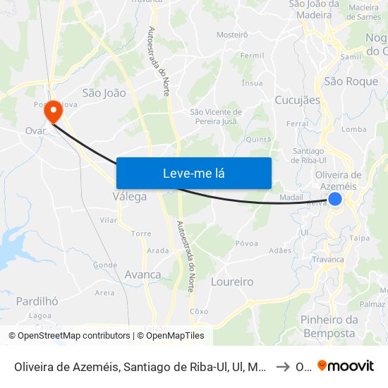 Oliveira de Azeméis, Santiago de Riba-Ul, Ul, Macinhata da Seixa e Madail to Ovar map