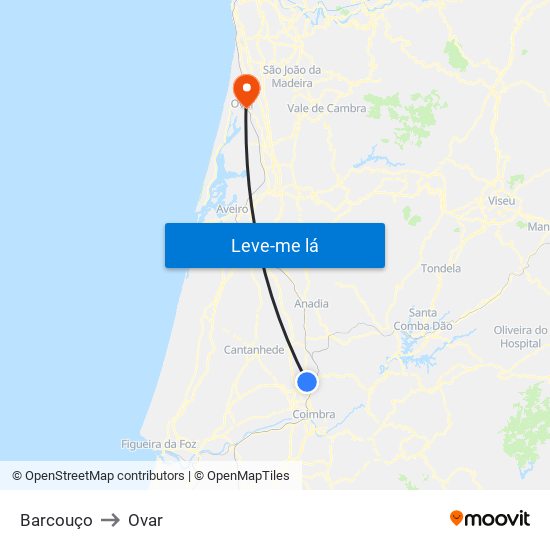Barcouço to Ovar map