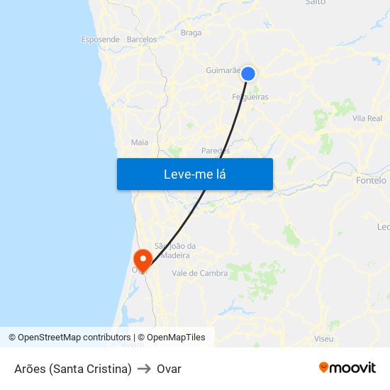 Arões (Santa Cristina) to Ovar map