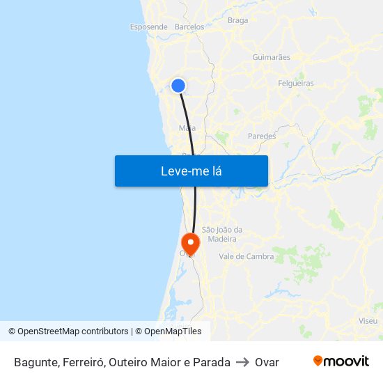 Bagunte, Ferreiró, Outeiro Maior e Parada to Ovar map