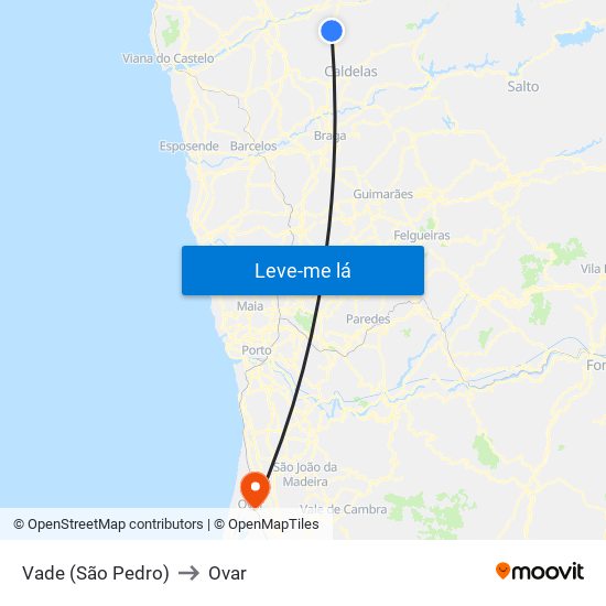 Vade (São Pedro) to Ovar map