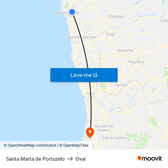 Santa Marta de Portuzelo to Ovar map
