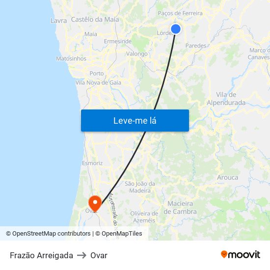 Frazão Arreigada to Ovar map