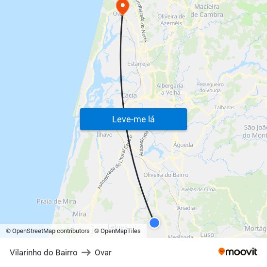 Vilarinho do Bairro to Ovar map