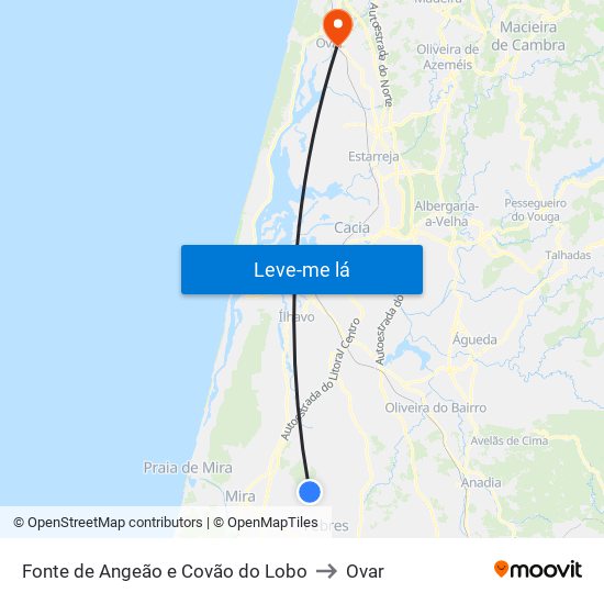 Fonte de Angeão e Covão do Lobo to Ovar map