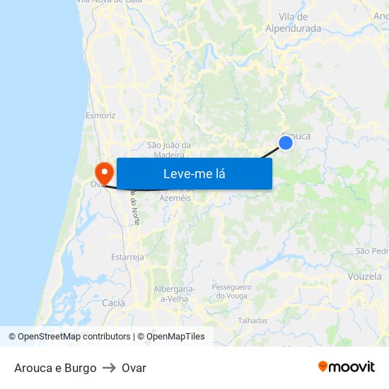 Arouca e Burgo to Ovar map