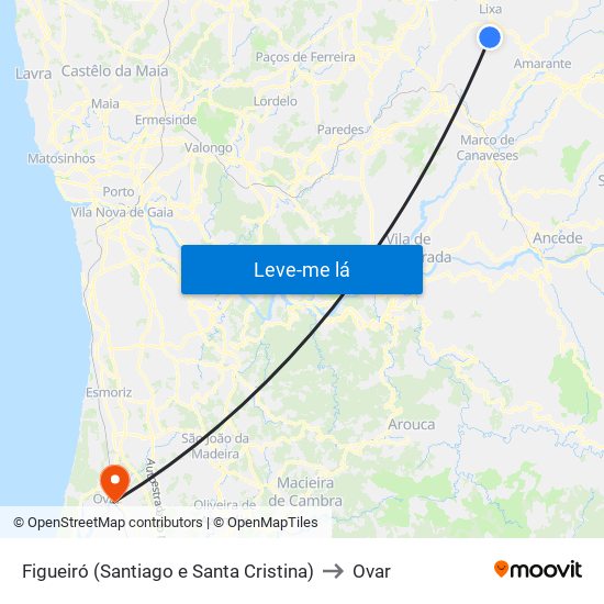 Figueiró (Santiago e Santa Cristina) to Ovar map