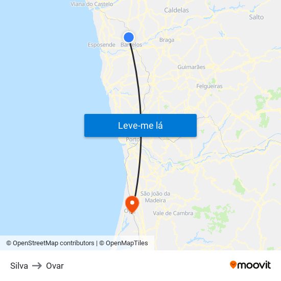Silva to Ovar map