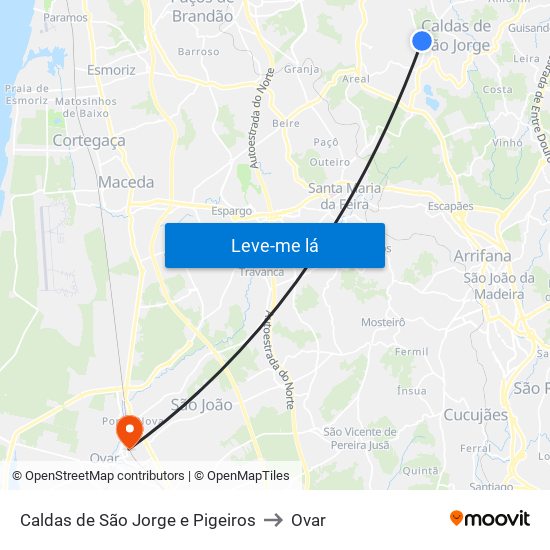 Caldas de São Jorge e Pigeiros to Ovar map