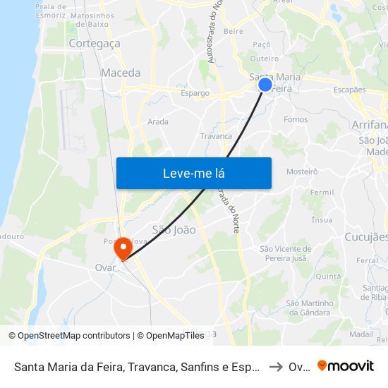 Santa Maria da Feira, Travanca, Sanfins e Espargo to Ovar map