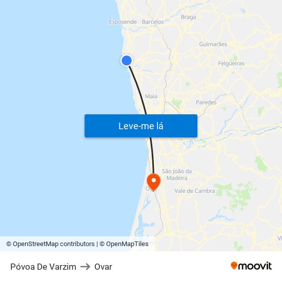 Póvoa De Varzim to Ovar map