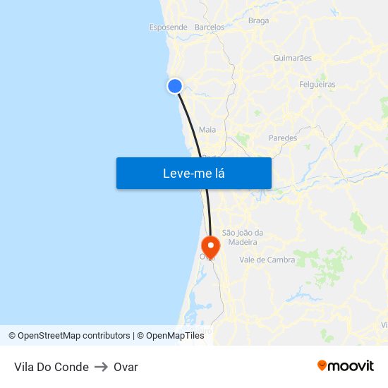 Vila Do Conde to Ovar map