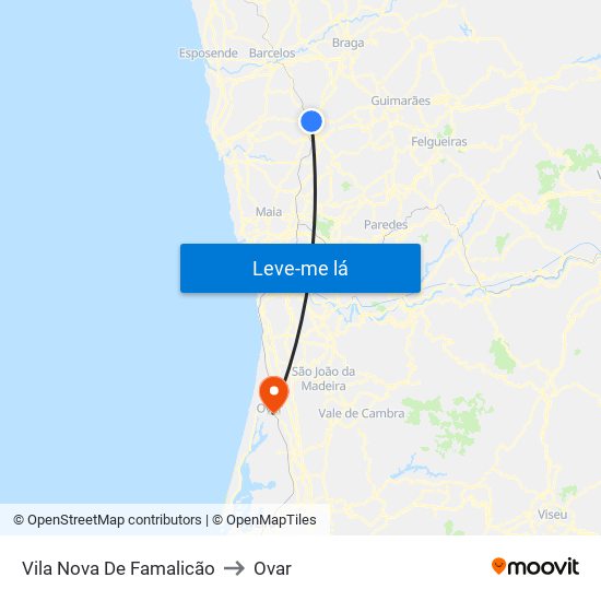 Vila Nova De Famalicão to Ovar map