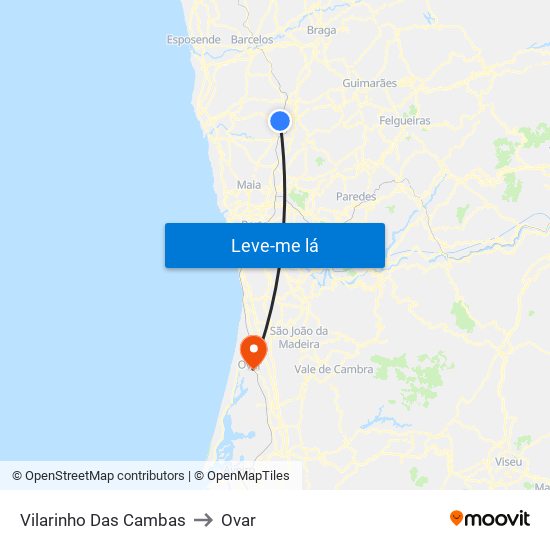 Vilarinho Das Cambas to Ovar map