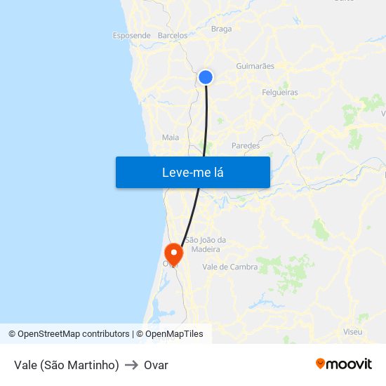 Vale (São Martinho) to Ovar map