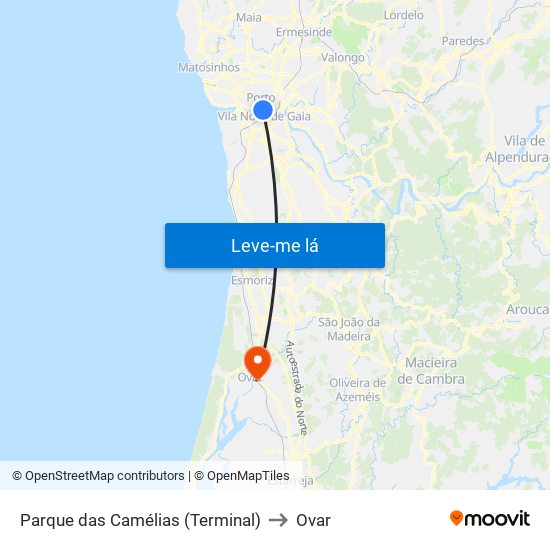 Parque das Camélias (Terminal) to Ovar map