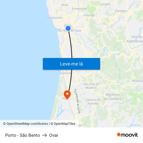 Porto - São Bento to Ovar map