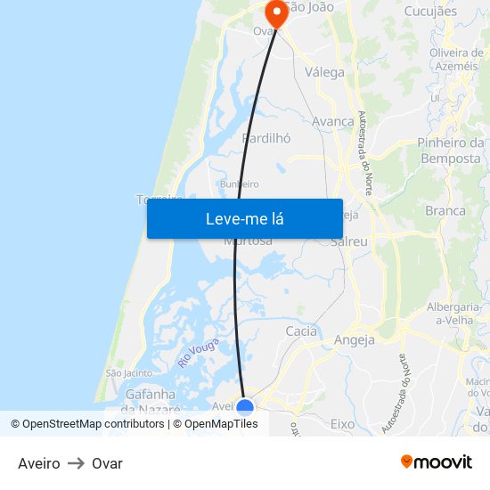 Aveiro to Ovar map