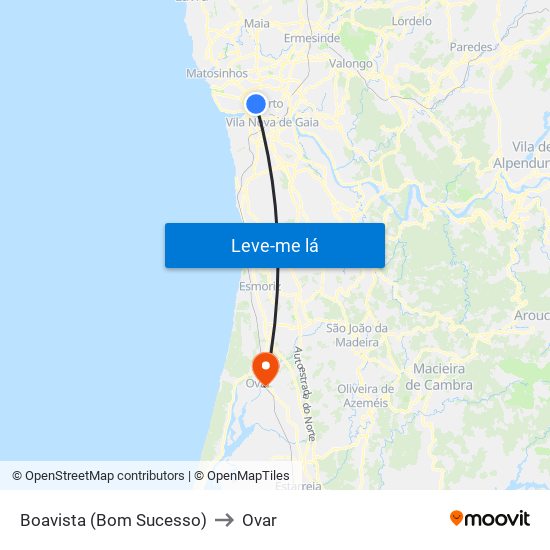 Boavista (Bom Sucesso) to Ovar map
