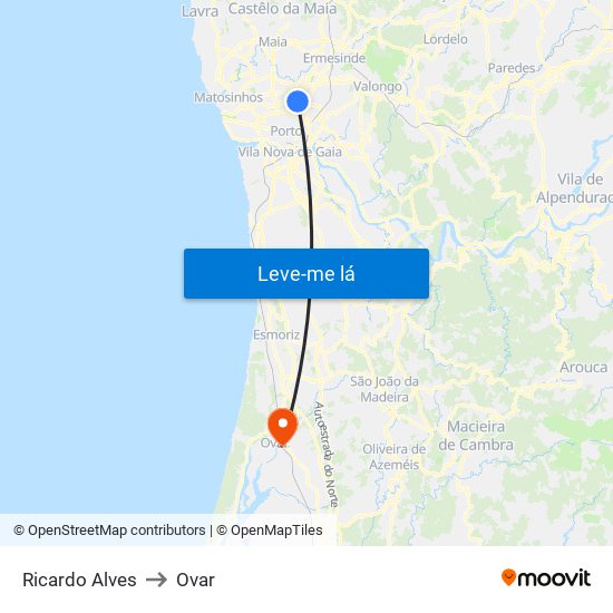 Ricardo Alves to Ovar map