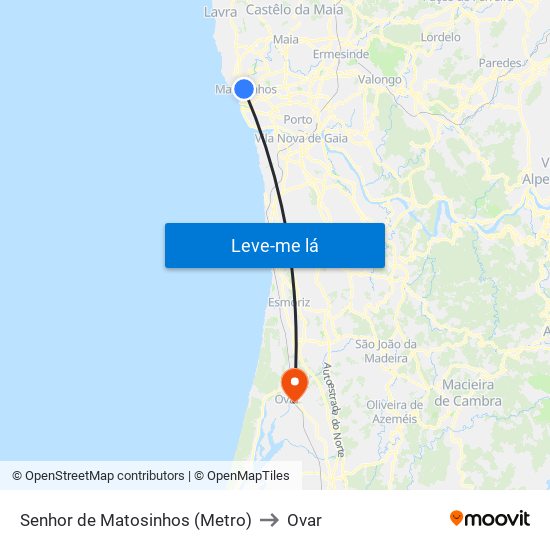 Senhor de Matosinhos (Metro) to Ovar map