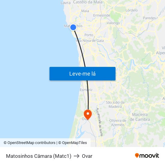 Matosinhos Câmara (Matc1) to Ovar map