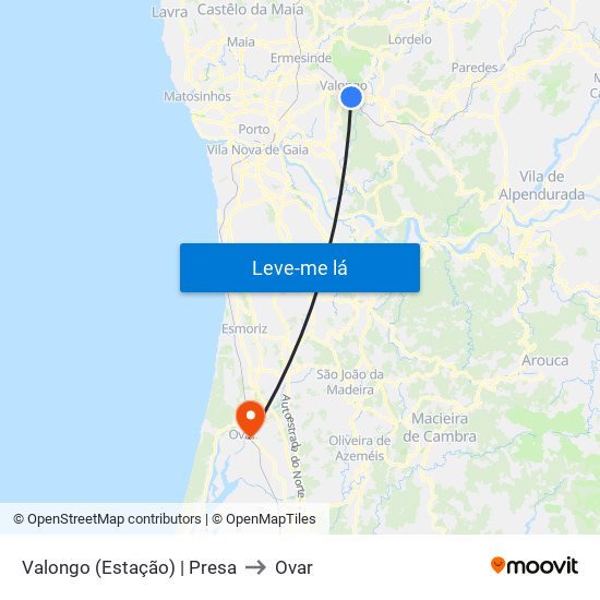 Valongo (Estação) | Presa to Ovar map