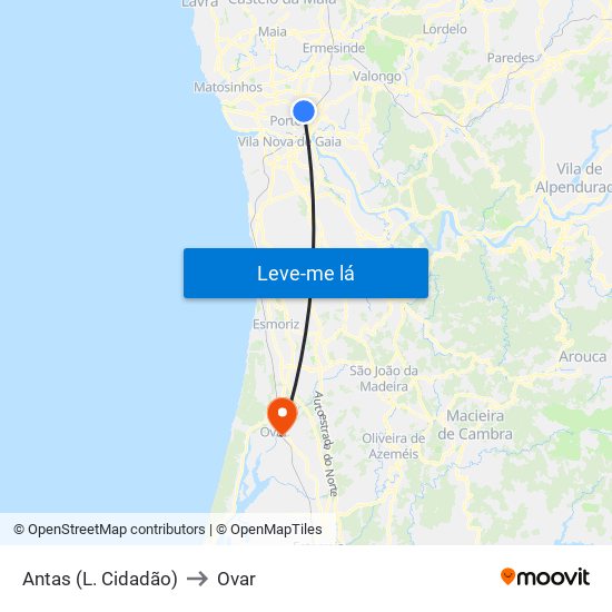 Antas (L. Cidadão) to Ovar map