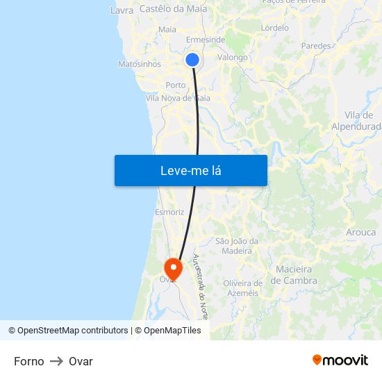 Forno to Ovar map