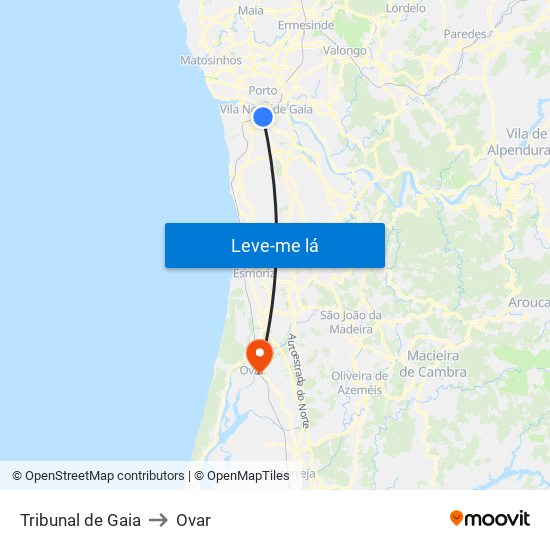 Tribunal de Gaia to Ovar map