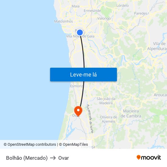 Bolhão (Mercado) to Ovar map