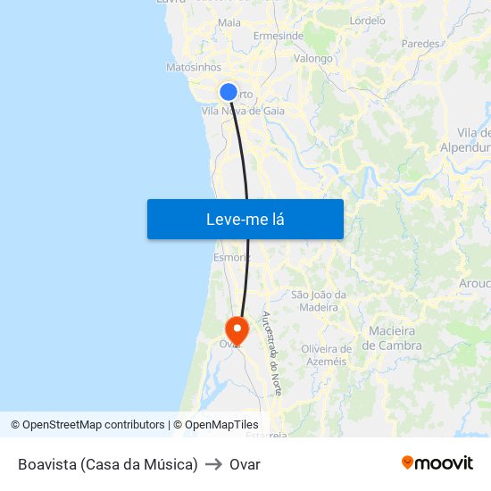 Boavista (Casa da Música) to Ovar map