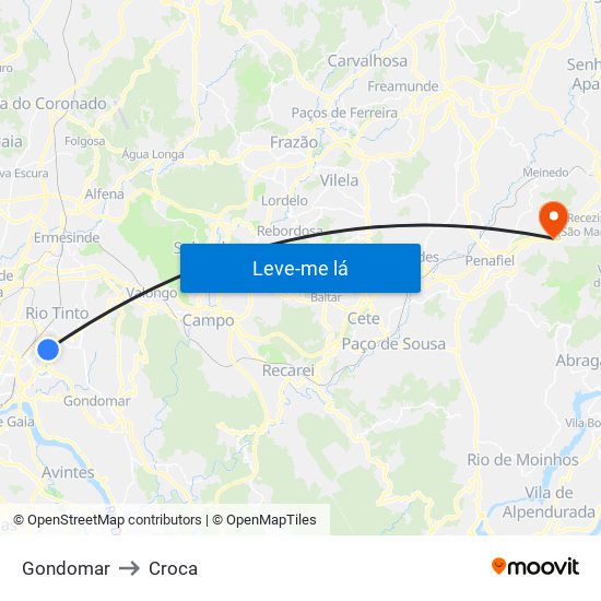 Gondomar to Croca map