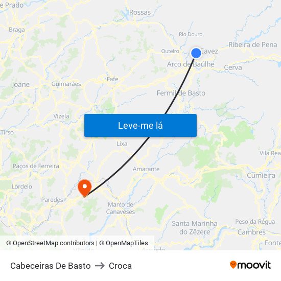 Cabeceiras De Basto to Croca map