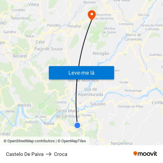 Castelo De Paiva to Croca map