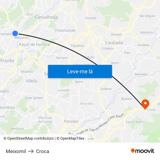 Meixomil to Croca map