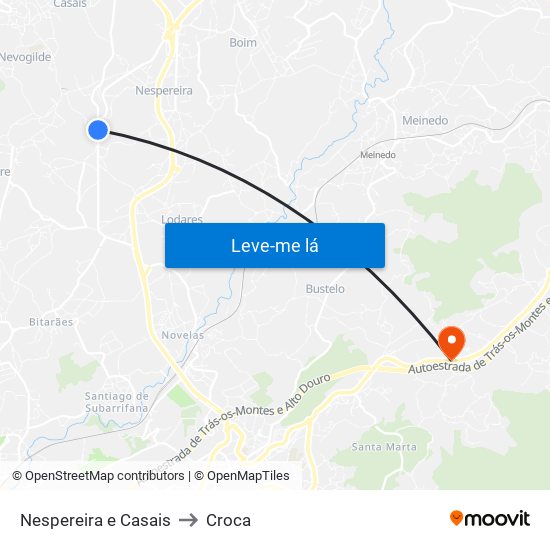 Nespereira e Casais to Croca map