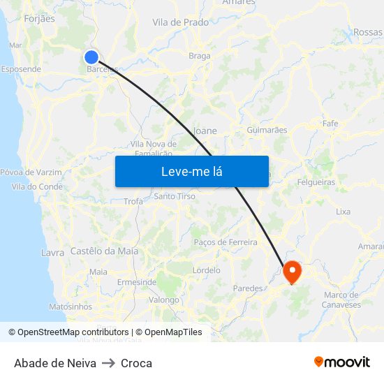 Abade de Neiva to Croca map