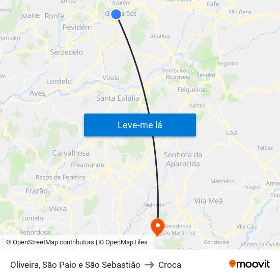 Oliveira, São Paio e São Sebastião to Croca map