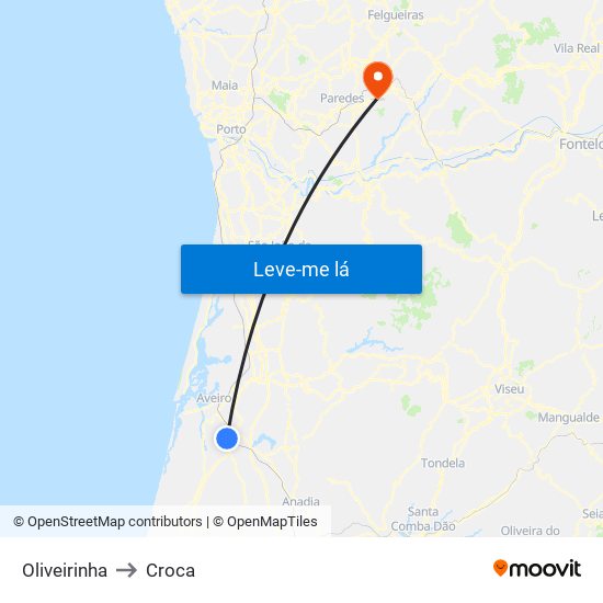 Oliveirinha to Croca map